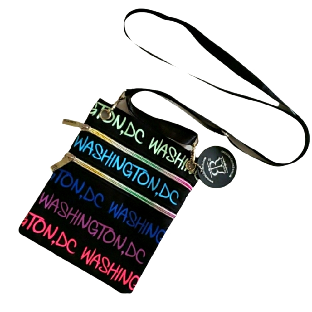 Robin Ruth Washington DC Mini Crossbody Bag Purse Black Rainbow Zipper